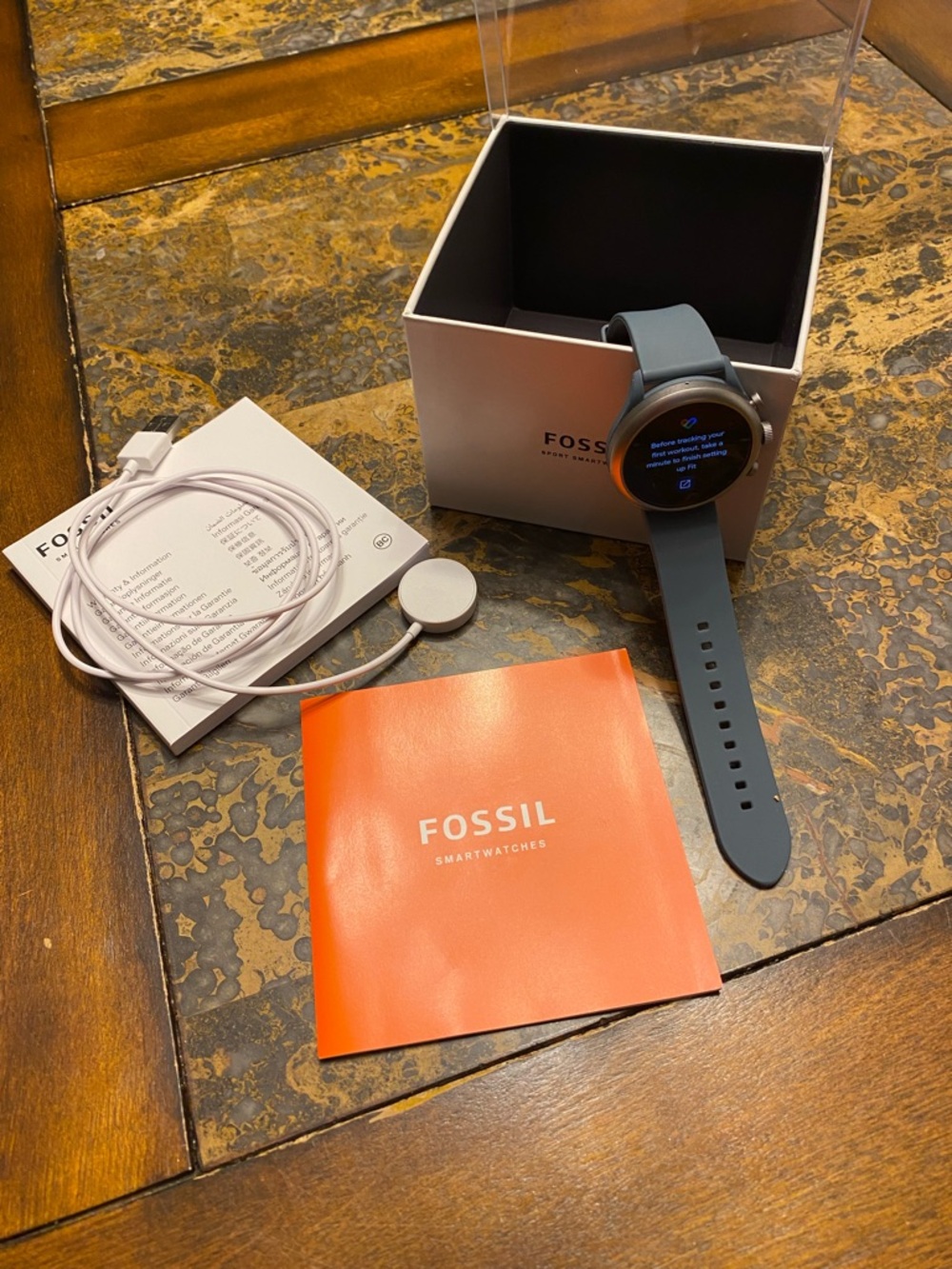 Fossil Smartwatch with Slate Gray Silicone Band and Silver Case